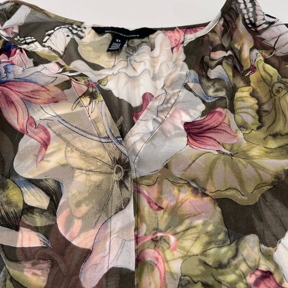 White House Black Market Sheer Watercolor Print Blouse - Picture 3 of 9